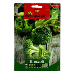 Broccoli plant with growing broccoli seeds from Plant House, showing healthy green leaves and developing flower buds.
