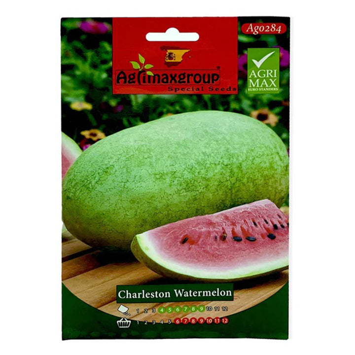 Fresh Charleston Watermelon seeds from Plant House, showing vibrant green seeds in a clear container for planting.