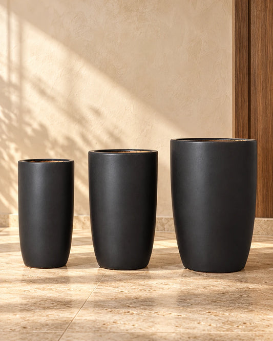 TALL BLACK CREMIC POTS