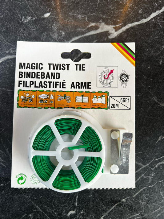 Plant House Magic Lawn Twist Tie, flexible green garden tool for securing plants and garden ties, available in 20m, 30m, and 100m lengths.